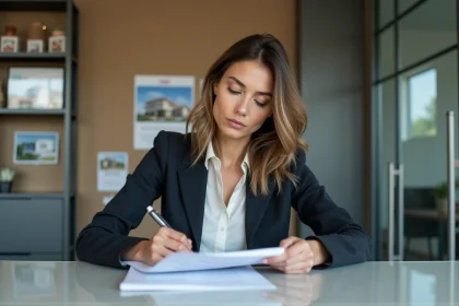 Femme agent immobilier en train de signer un contrat