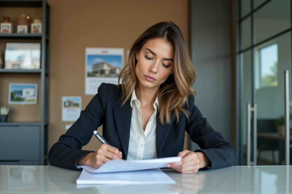 Femme agent immobilier en train de signer un contrat