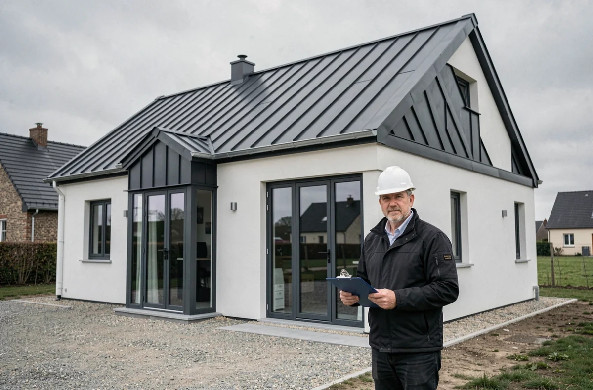Architecte ARB Construction devant une maison individuelle contemporaine achevée dans les Hauts-de-France