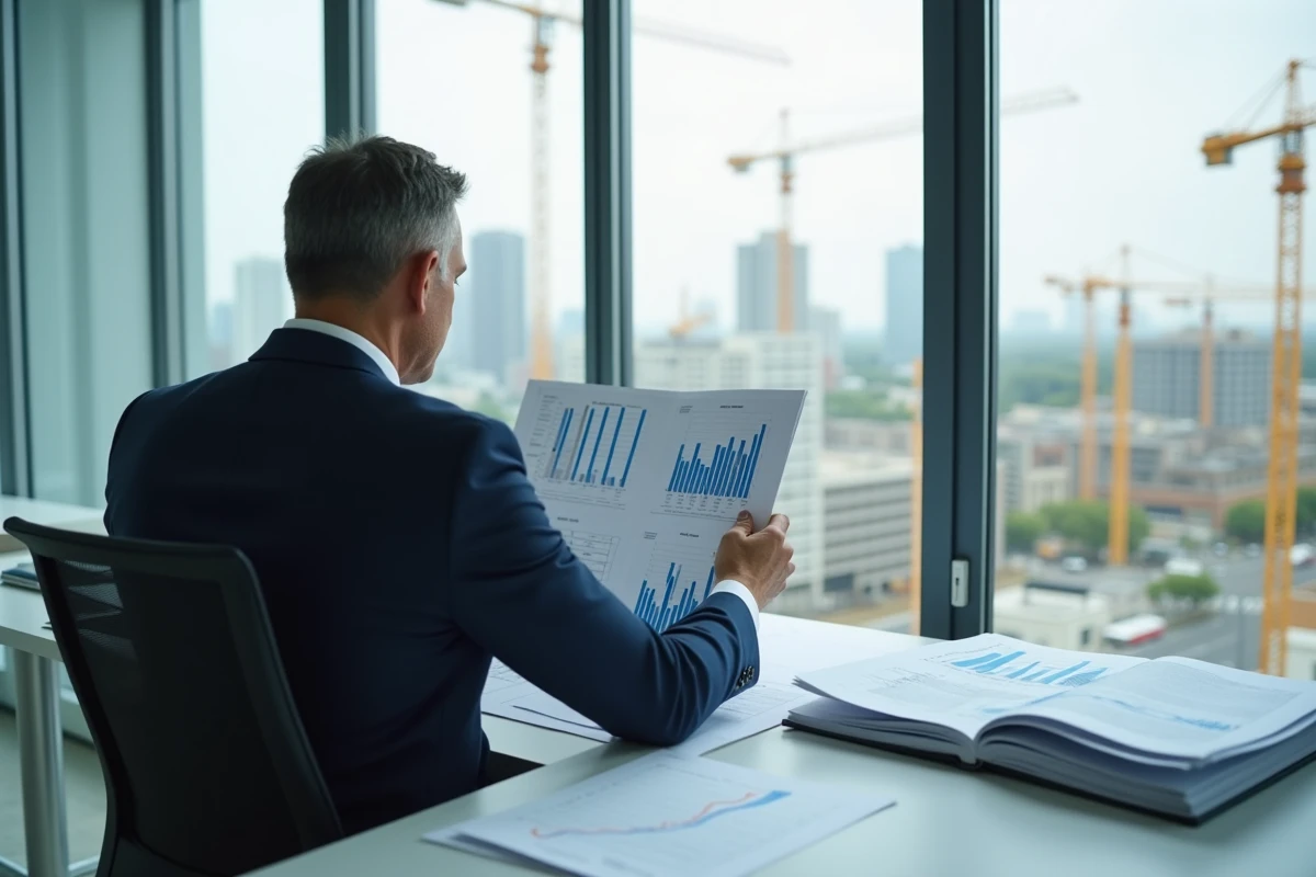 Architecte en costume examine des graphiques urbains