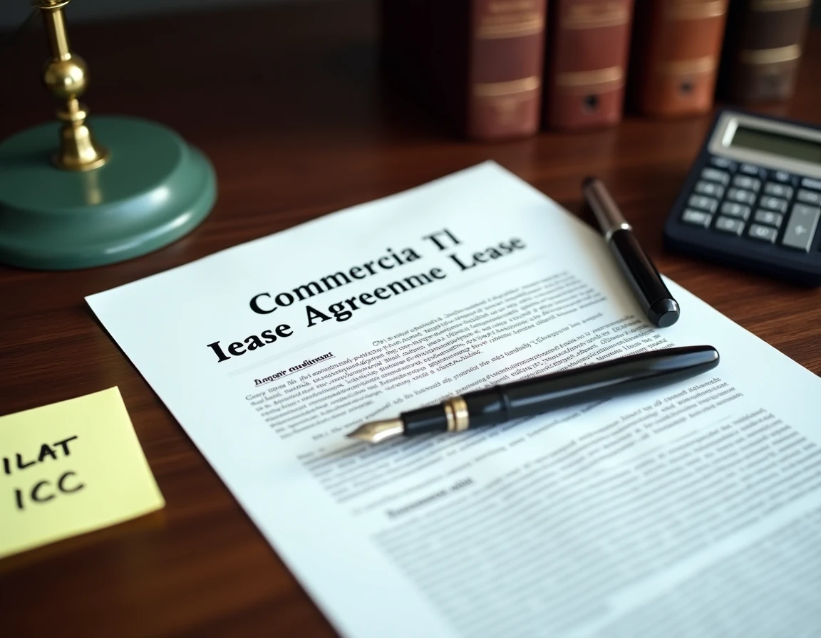 Contrat de bail commercial avec annotations sur les indices ILAT et ICC posé sur un bureau de notaire