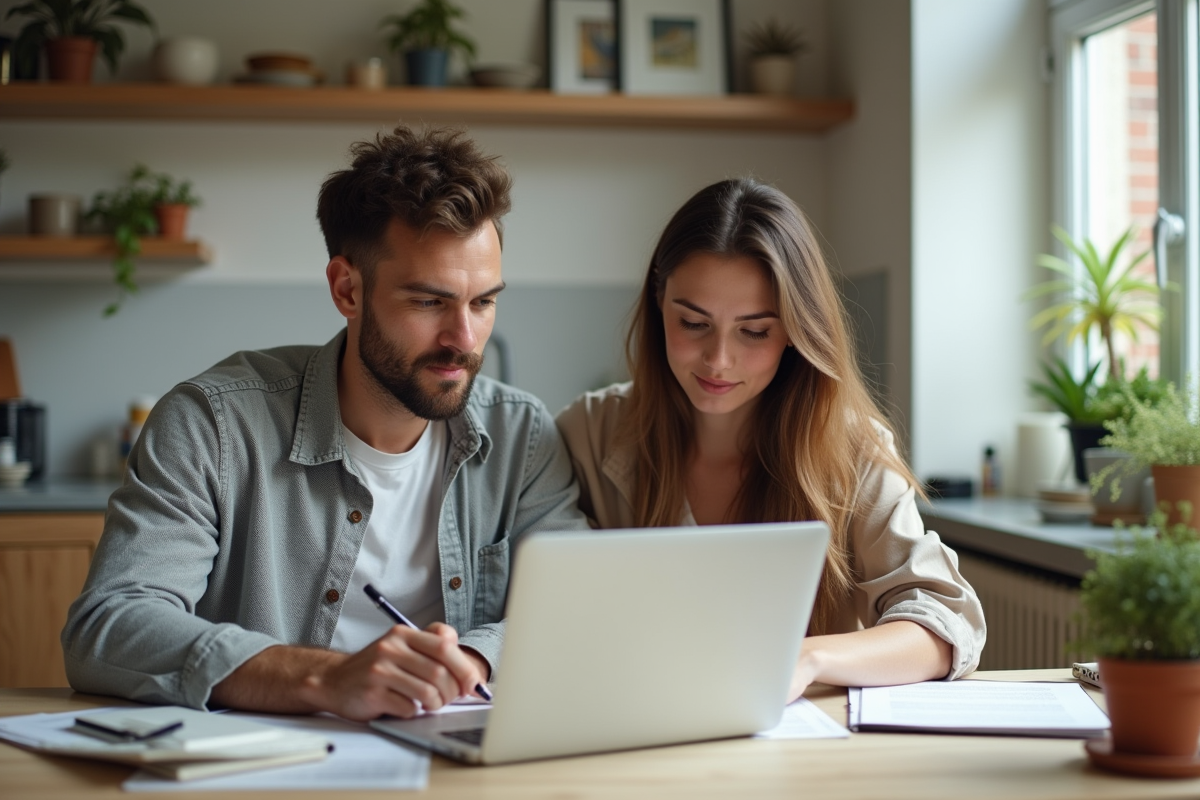 Jeune couple remplissant un formulaire d