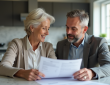 Couple de milieu d'âge discutant de documents de prêt immobilier
