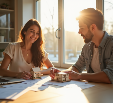 Jeune couple professionnel étudiant l'investissement immobilier