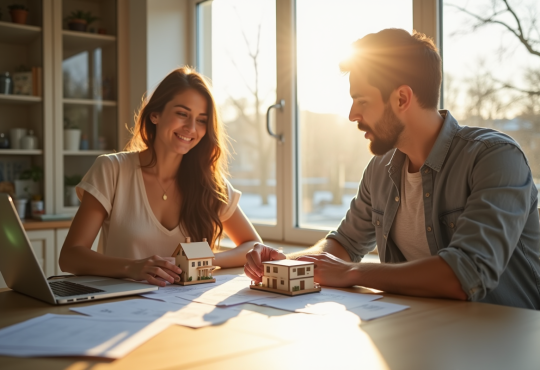 Jeune couple professionnel étudiant l'investissement immobilier