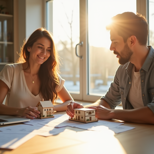 Jeune couple professionnel étudiant l'investissement immobilier