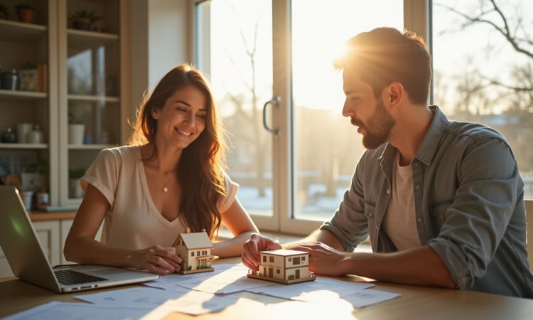 Jeune couple professionnel étudiant l'investissement immobilier