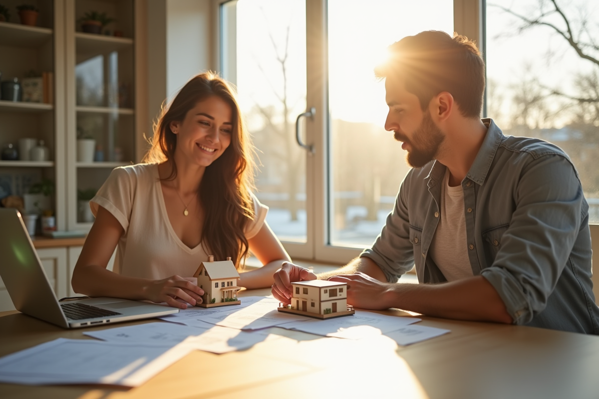 Jeune couple professionnel étudiant l'investissement immobilier