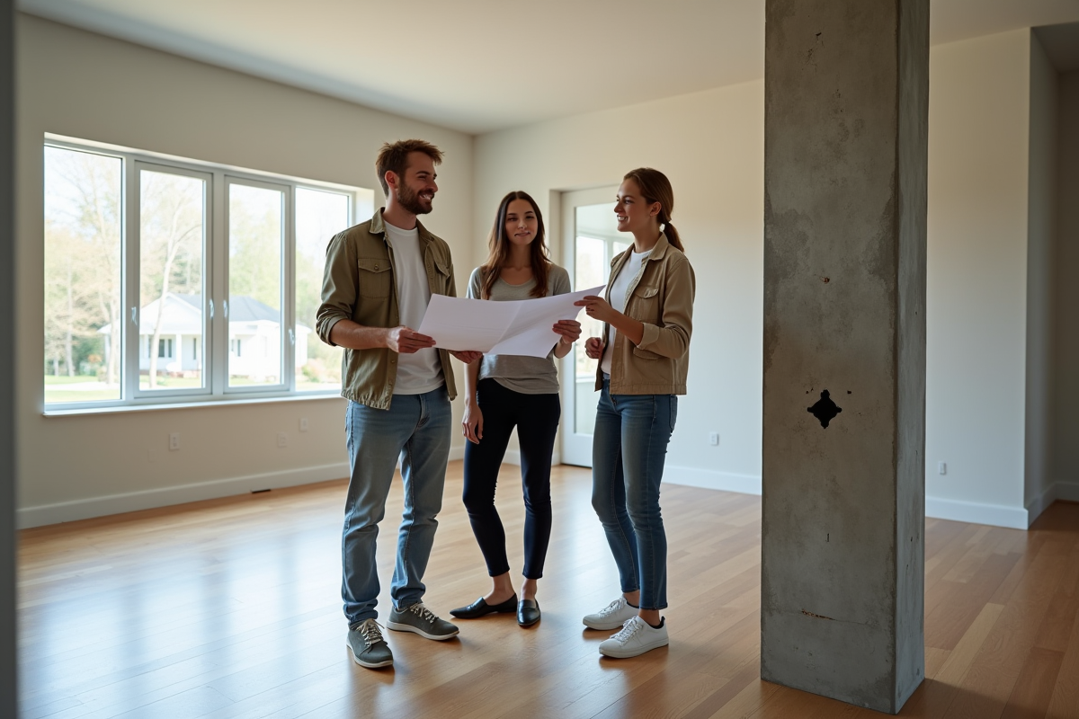Jeune couple et professionnelle en intérieur lumineux