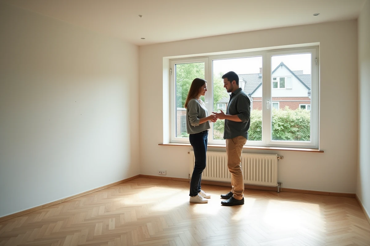 Couple de futurs acheteurs visitant une maison vide à vendre suite à un divorce en 44