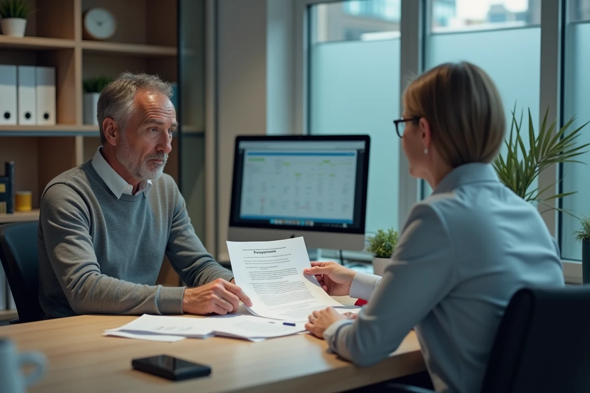 Locataire en discussion avec un gestionnaire immobilier au sujet de charges contestées