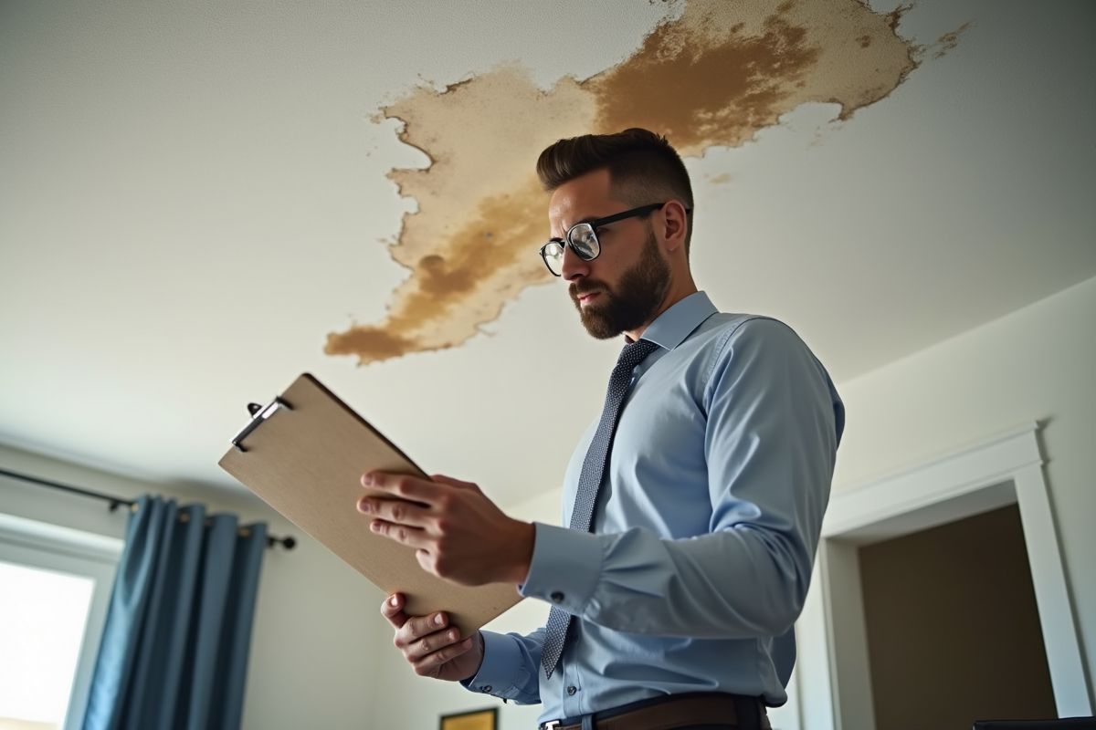 Expert en assurance inspectant une tache d
