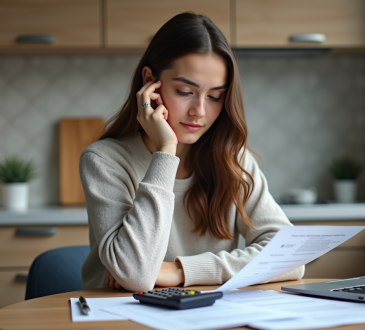 Jeune femme concentrée vérifiant un contrat de location