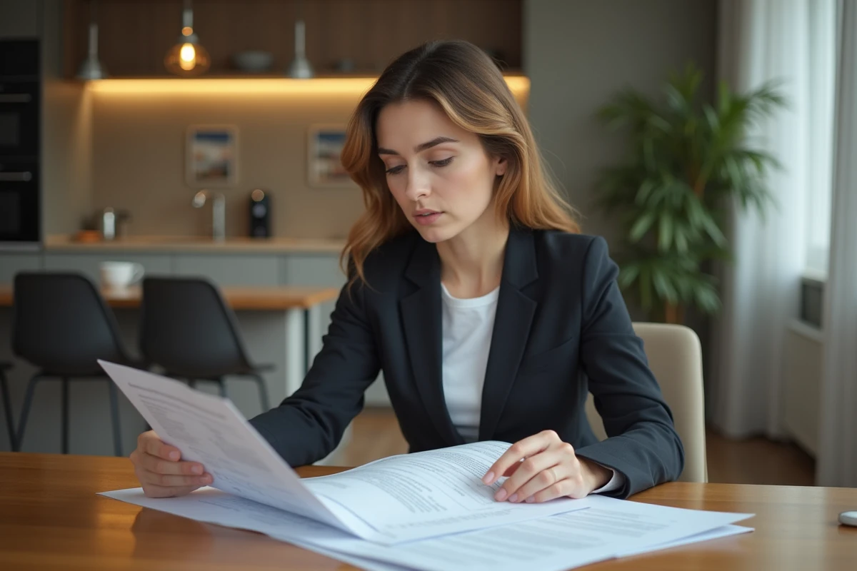 Jeune femme examinant des documents d