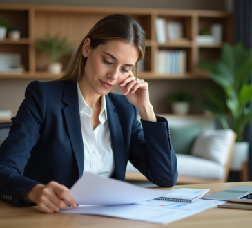 Femme professionnelle en bureau moderne pour article finance
