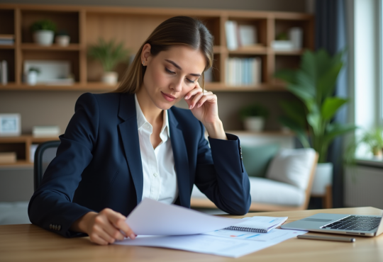 Femme professionnelle en bureau moderne pour article finance