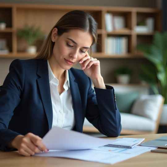 Femme professionnelle en bureau moderne pour article finance
