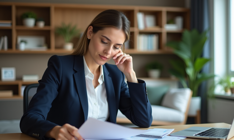 Femme professionnelle en bureau moderne pour article finance