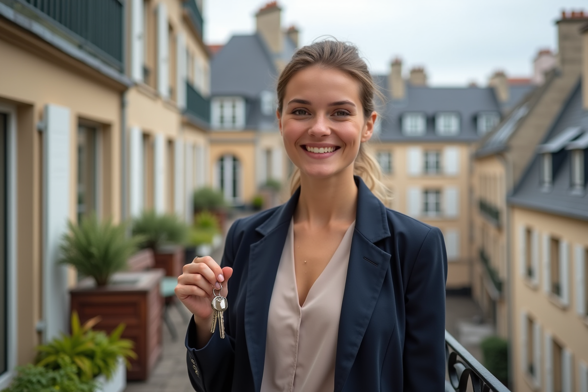 Jeune femme souriante tenant des clés d