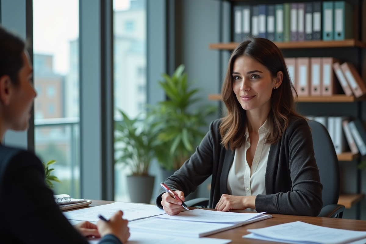 Femme en réunion avec un conseiller fiscal dans un bureau moderne