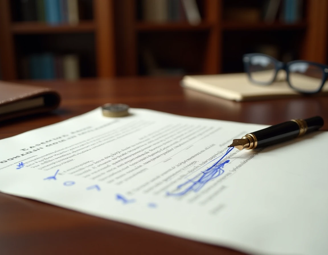 Gros plan sur les coches manuscrites d'un notaire sur un document officiel de vente immobilière à Limoges