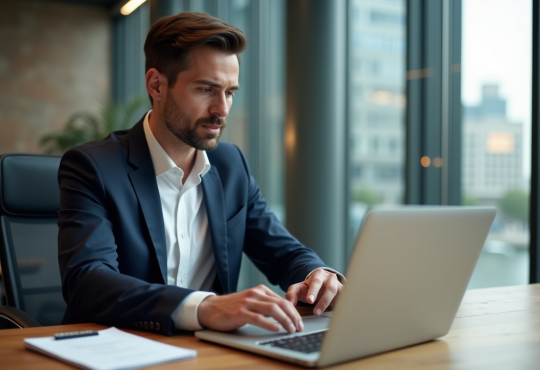 Homme d'affaires en costume dans un bureau moderne
