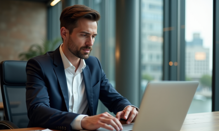 Homme d'affaires en costume dans un bureau moderne