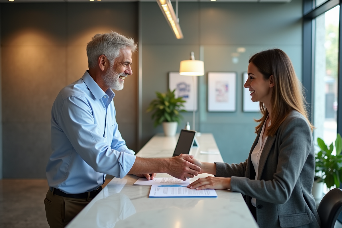 Homme parle avec une agente d