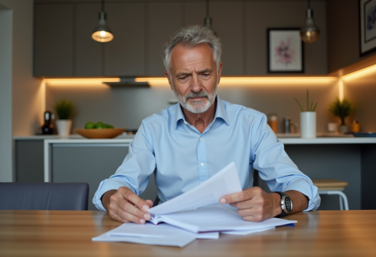 Homme d'âge moyen étudiant des documents de location