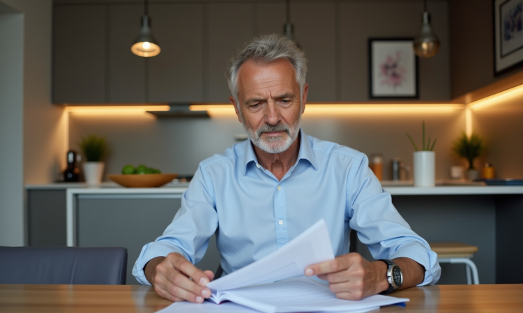 Homme d'âge moyen étudiant des documents de location