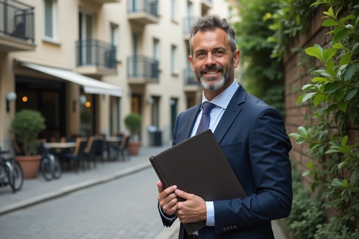 Homme d affaires devant un immeuble urbain en ville