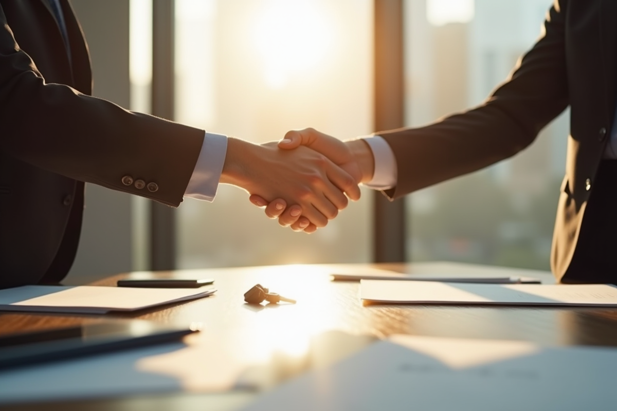Poignee de main dans un bureau lumineux pour l article