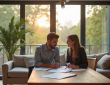 Salon moderne avec couple discutant d'investissement immobilier